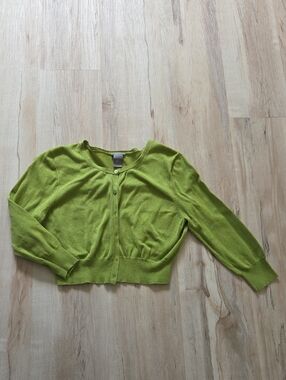 Ann Taylor Lime Green Cropped Button-Front Cardigan